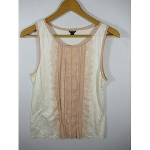 Ann Taylor Ruffle Lace Chiffon Trim Blouse Women Medium Sleeveless Rayon/Lyocell